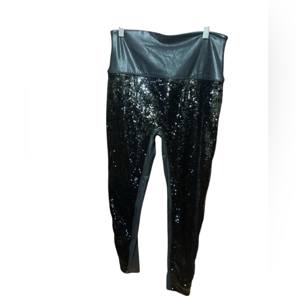 SPANX Black Shimmer Sequin High Waisted Leggings Sz XL Women - Picture 9 of 9